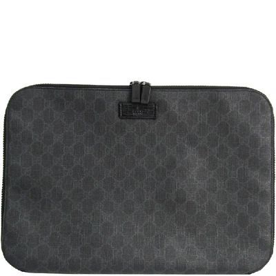 Pre-owned Gucci Dark Gray Gg Plus Coated Canvas Document Case In Grey