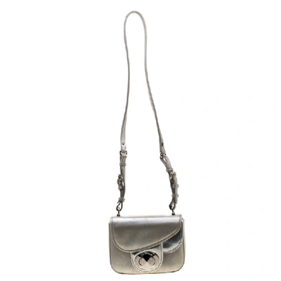 Pre-owned Dior Silver Metallic Leather 3d Asymmetrical Crossbody Bag