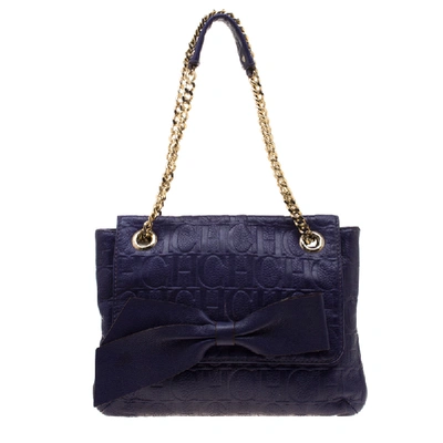 Pre-owned Carolina Herrera Purple Monogram Leather Audrey Shoulder Bag