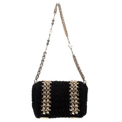 Pre-owned Dolce & Gabbana Black Crochet Fabric Miss Charles Shoulder Bag