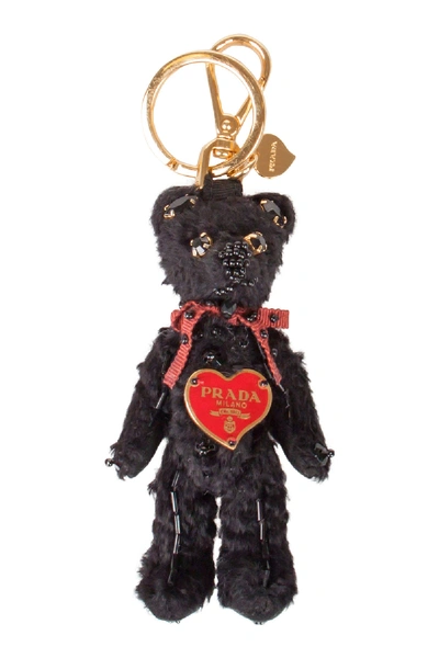 Pre-owned Prada Black Teddy Bear Embellished Gold Tone Bag Charm / Key Ring