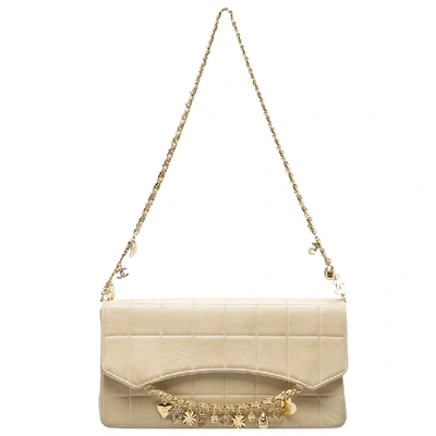 Pre-owned Chanel Beige Chocolate Bar Leather Lucky Charms Chain Bag