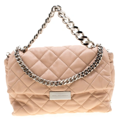 Pre-owned Stella Mccartney Beige Quilted Faux Leather Medium Beckett Chain Shoulder Bag