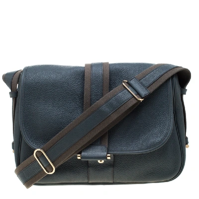 Pre-owned Hermes Blue Jean Togo Leather Bourlingue Messenger Bag