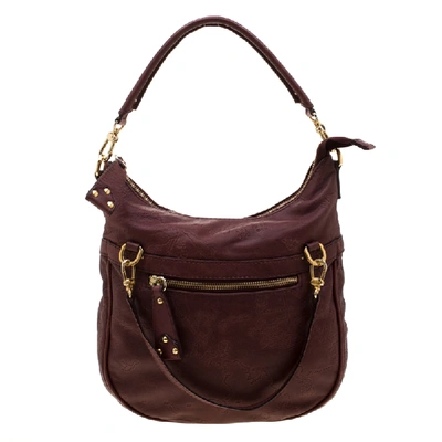 Pre-owned Alviero Martini 1a Classe Marron Map Embossed Leather Shoulder Bag In Burgundy