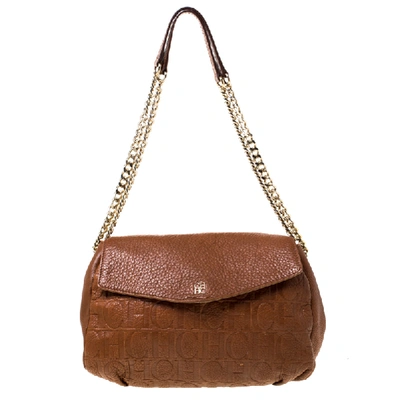 Pre-owned Ch Carolina Herrera Carolina Herrera Brown Monogram Leather Shoulder Bag