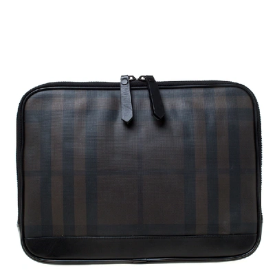 Pre-owned Burberry Black/dark Brown Smoke Check Pvc Laptop Sleeve