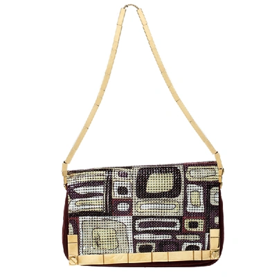 Pre-owned Emilio Pucci Multicolor Suede And Metal Armored Mesh Flap Shoulder Bag