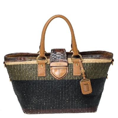 Pre-owned Prada Multicolor Woven Raffia And Python Leather Shoulder Bag