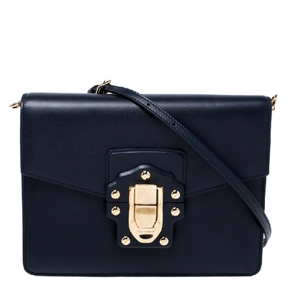 Pre-owned Dolce & Gabbana Navy Blue Leather Lucia Medium Shoulder Bag