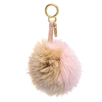 Pre-owned Fendi Beige/pink Fox Fur Pom Pom Bag Charm