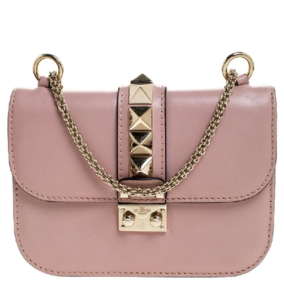 Pre-owned Valentino Garavani Pink Leather Small Glam Lock Chain Shoulder Bag