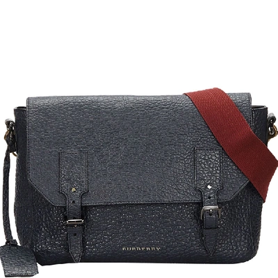 Pre-owned Burberry Blue/red Embossed Leather Crossbody Bag