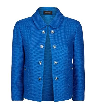 St John Women's Honeycomb Knit Stretch-wool Cropped Jacket In Scuba Blue