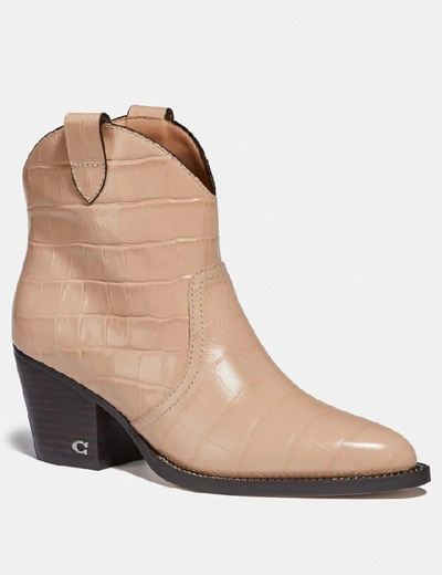 Coach Paige Chain Western Croc-embossed Leather Ankle Boots In Beechwood