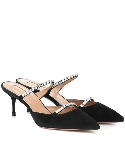 Aquazzura Diamante 60 Black Crystal-embellished Suede Mules