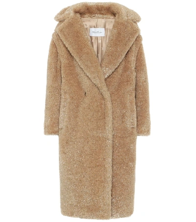 Max Mara Park Metallic Faux Fur Teddy Bear Coat In Albino