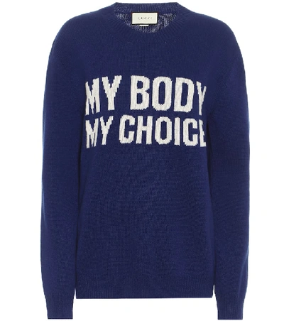 Gucci My Body My Choice Intarsia-knit Wool Jumper In Blue