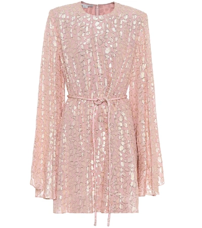 Stella Mccartney Belted Metallic Fil Coupé Silk-blend Mini Dress In Pink,gold