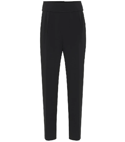 Max Mara Anagni Belted Pleated Crepe Tapered Trousers In Black