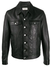 Saint Laurent Button-up Leather Jacket In Black