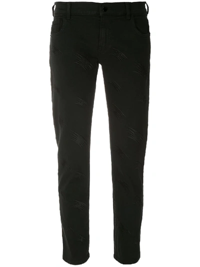 Emporio Armani Cropped Embroidered Jeans In Black