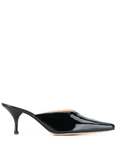 Kalda 55mm Bicolor Patent Leather Mules In Black