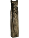 MARCHESA NOTTE METALLIC VELVET GOWN