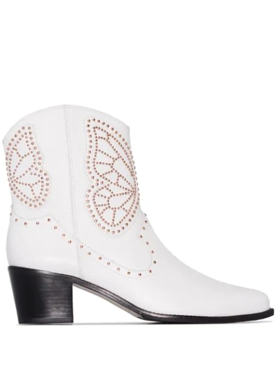 Sophia Webster Shelby Low Heels Ankle Boots In White Leather