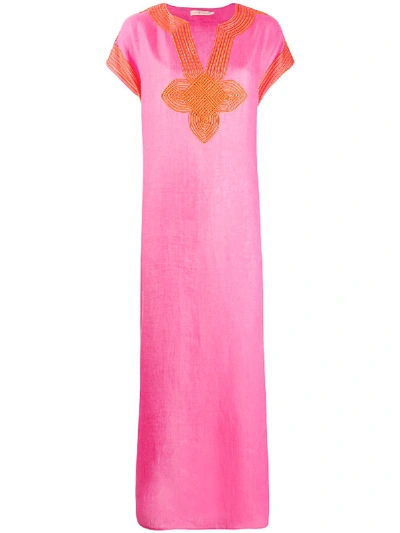 Tory Burch Embroidered Detail Maxi Dress In Pink