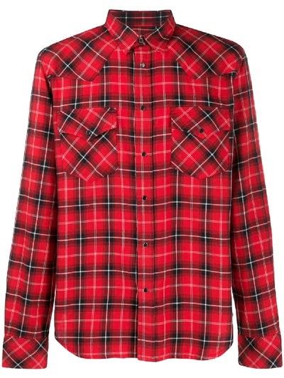 Diesel Check Flannel Western Shirt In Red