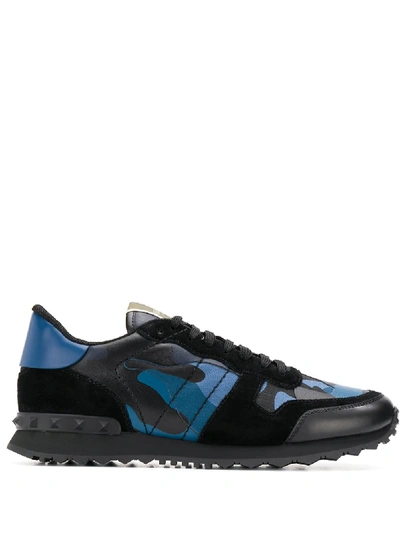 Valentino Garavani Rockrunner Camouflage Sneakers In Blue