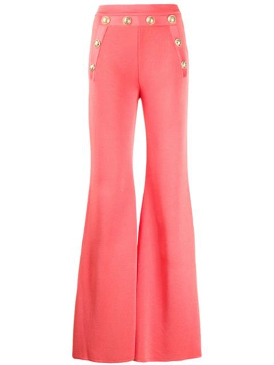 Balmain Button-embellished Flare Trousers In Pink