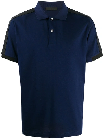 Prada Logo Tape Polo Shirt In Blue