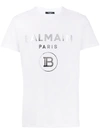 Balmain Metallic Logo Print T-shirt In White Silver