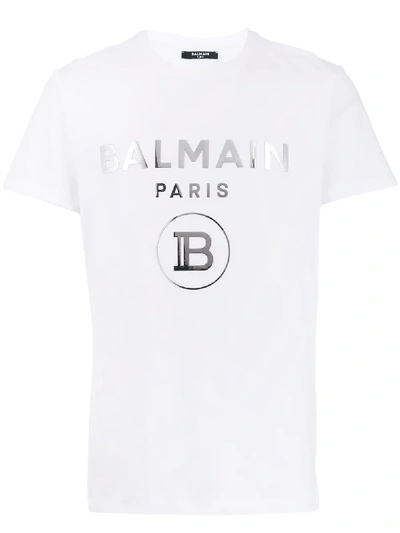 Balmain Metallic Logo Print T-shirt In White