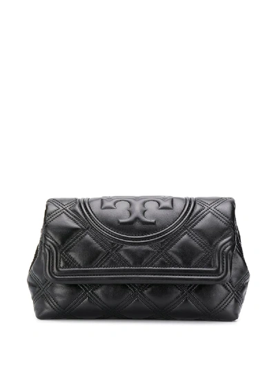 Tory Burch Fleming Quilted Leather Clutch In Black