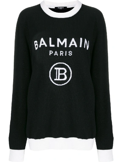 Balmain Intarsia-knit Logo Jumper In Black