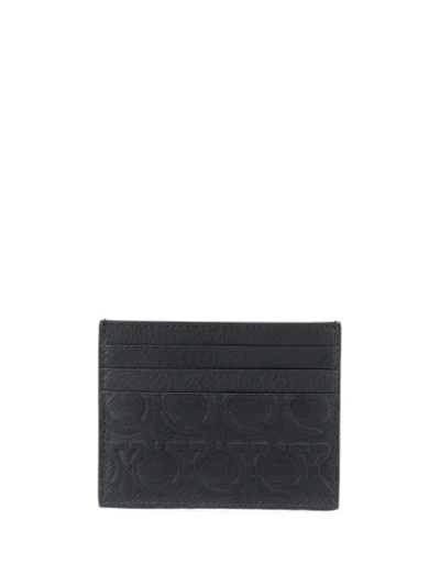 Ferragamo Men's Gancini-print Leather Card Case In Black