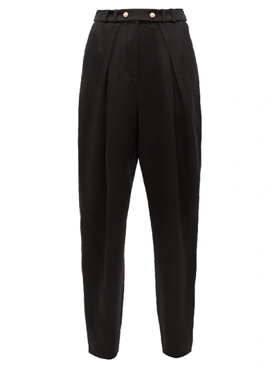 Balmain High Waist Wide Leg Silk Satin Pants In Black