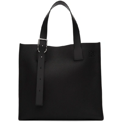 Loewe Men's Leather Tote Bag With Buckle Straps In Black