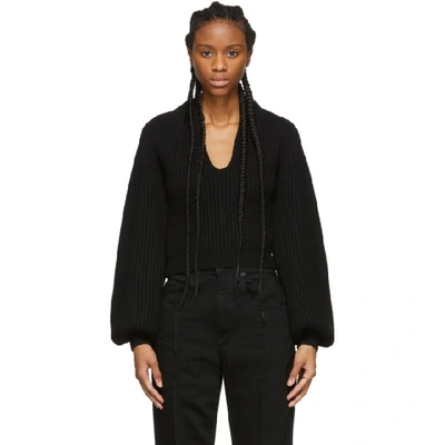 Alexander Wang Ribbed Pullover With Draped Neck In 001 Black