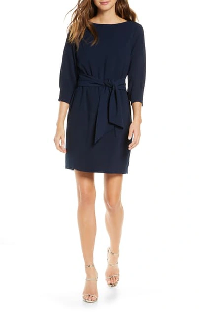 Vince Camuto Tie Waist Crepe Sheath Dress In Navy