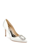 Badgley Mischka Cher Satin Buckle Cocktail High-heel Pumps In Soft White Satin