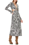 Afrm Lola Leopard Print Cutout Detail Long Sleeve Midi Dress In Noir Animal