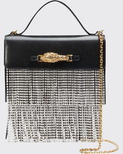 Gucci Broadway Crystal-fringe Leather Top Handle Bag In Black