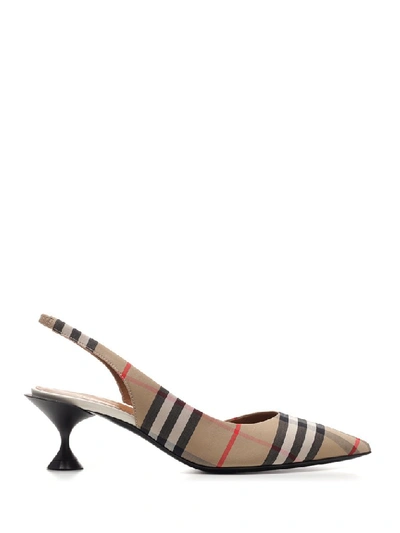 Burberry Checked Cotton-canvas Slingback Pumps In Neutrals