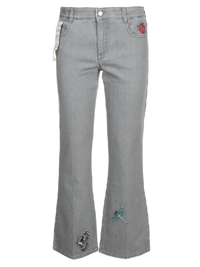 Stella Mccartney Embroidered Flared Denim Jeans In Grey