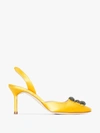 MANOLO BLAHNIK YELLOW HANGISI SATIN SLINGBACK PUMPS,419047314217617