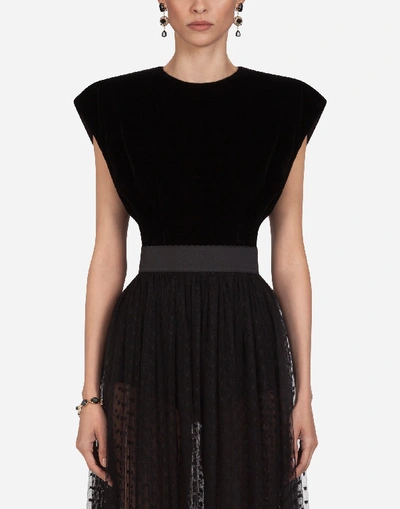 Dolce & Gabbana Short-sleeved Velvet Top In Black